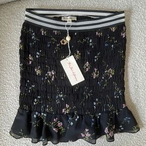 For Love & Lemons Black Floral Ruffle Mini Skirt NWT